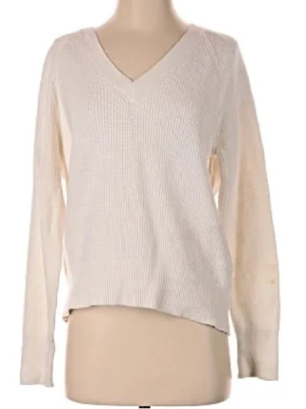 Old Navy Cream Ribbed V-Neck Sweater - Lightweight Knit
